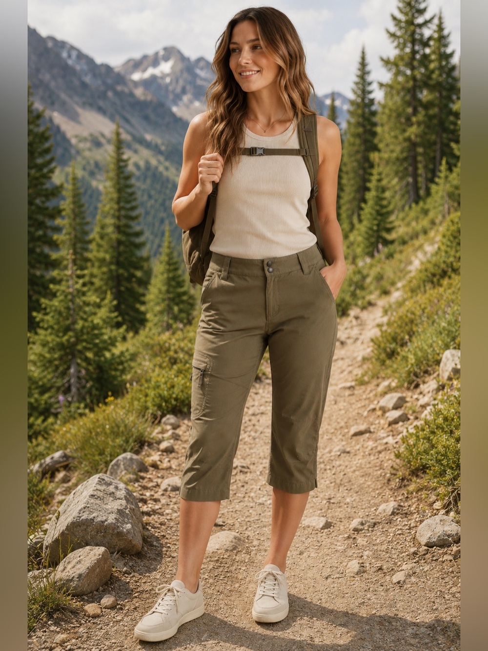 Alpine Design Hiking Capri Pants Womens 6 Olive Stretch Cargo Outdoor